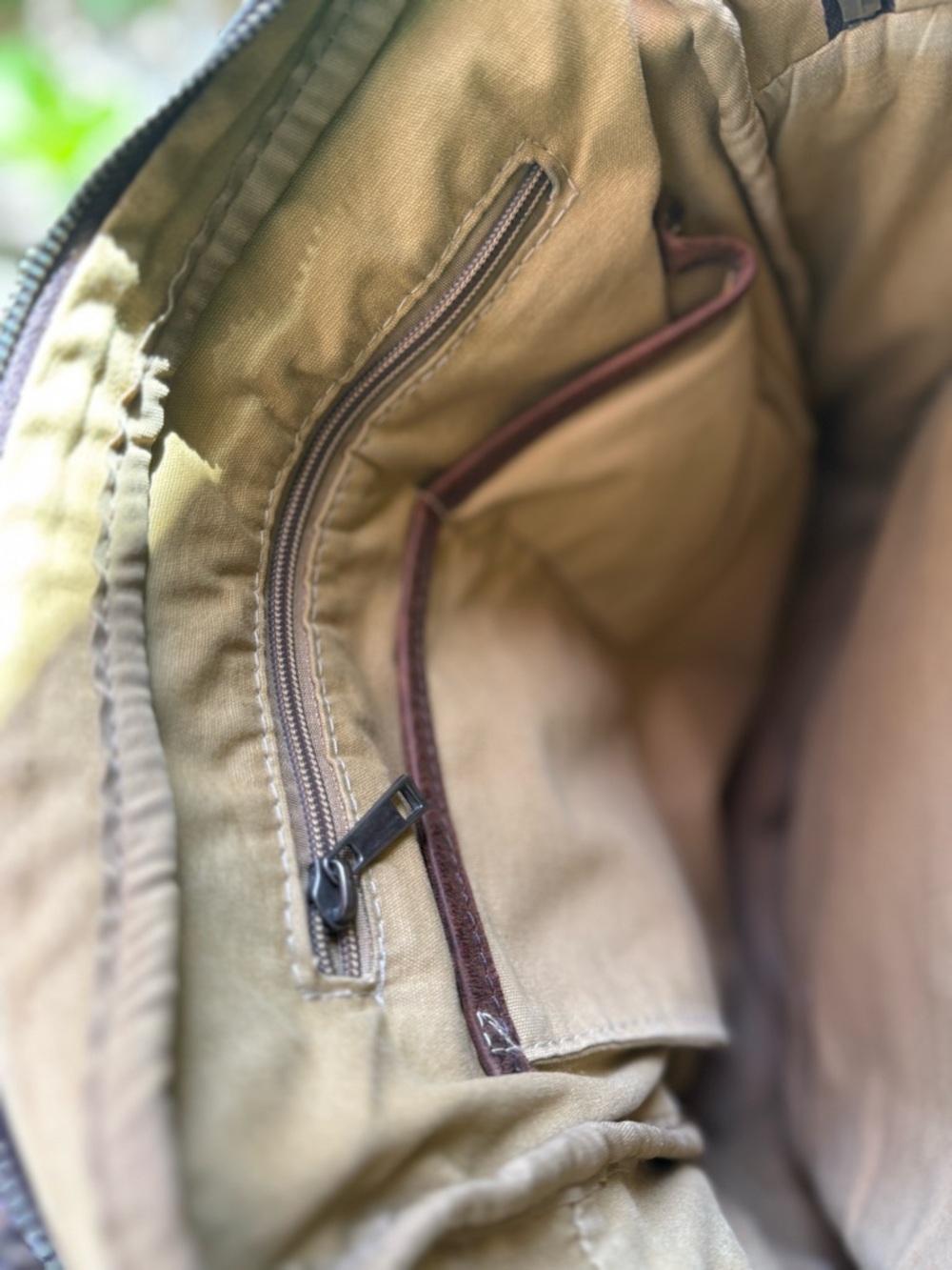Canvas and Brown Leather Flap Shoulder Backpack - Picture 9 of 14